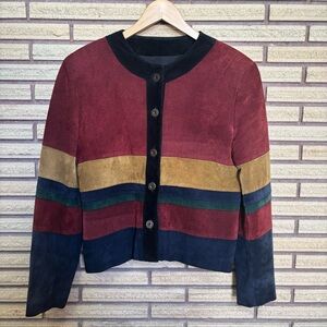 90's Color Block Suede Jacket - Size 8 - 10 - Suede Coat - Suede Leather Jacket